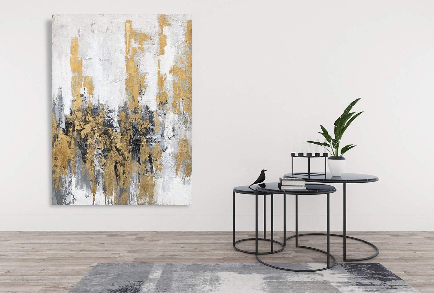Yihui Arts Modern Abstract Skyline Canvas Wall Artwork with Gold Foil Hand Painted Art Painting Pictures for Living Room Bathroom Home Decoration