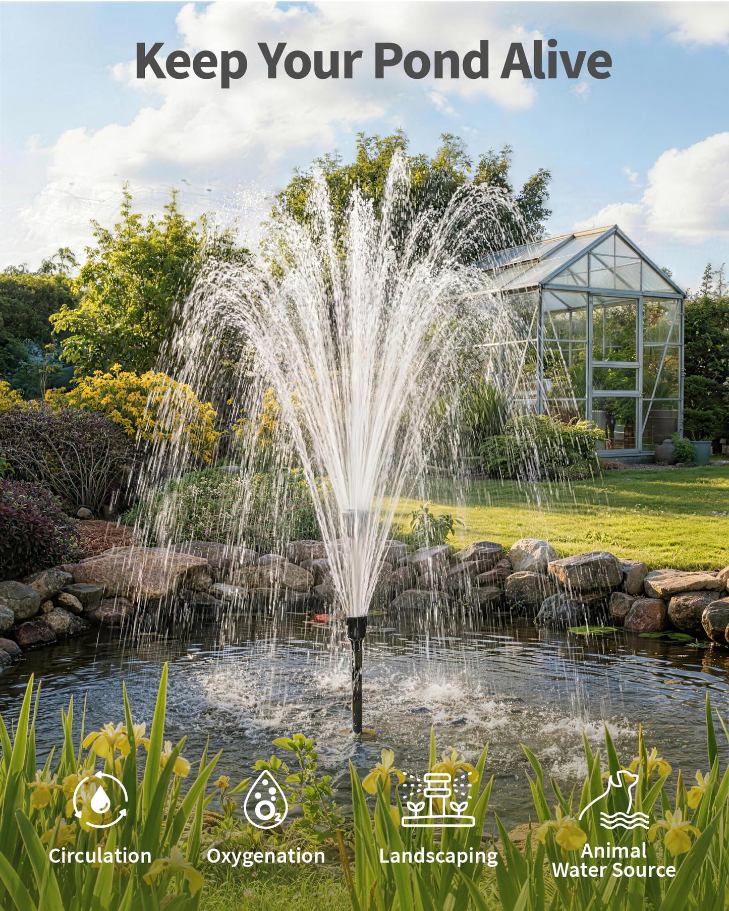 POPOSOAP Pond Fountain Pump Kit with RGB Lights & Remote Control, 660GPH Quiet Submersible Water Pump, Pond Pump with 3 Nozzles for Garden Koi Ponds, Fish Tank,Backyard Water Features Decor-P1104D