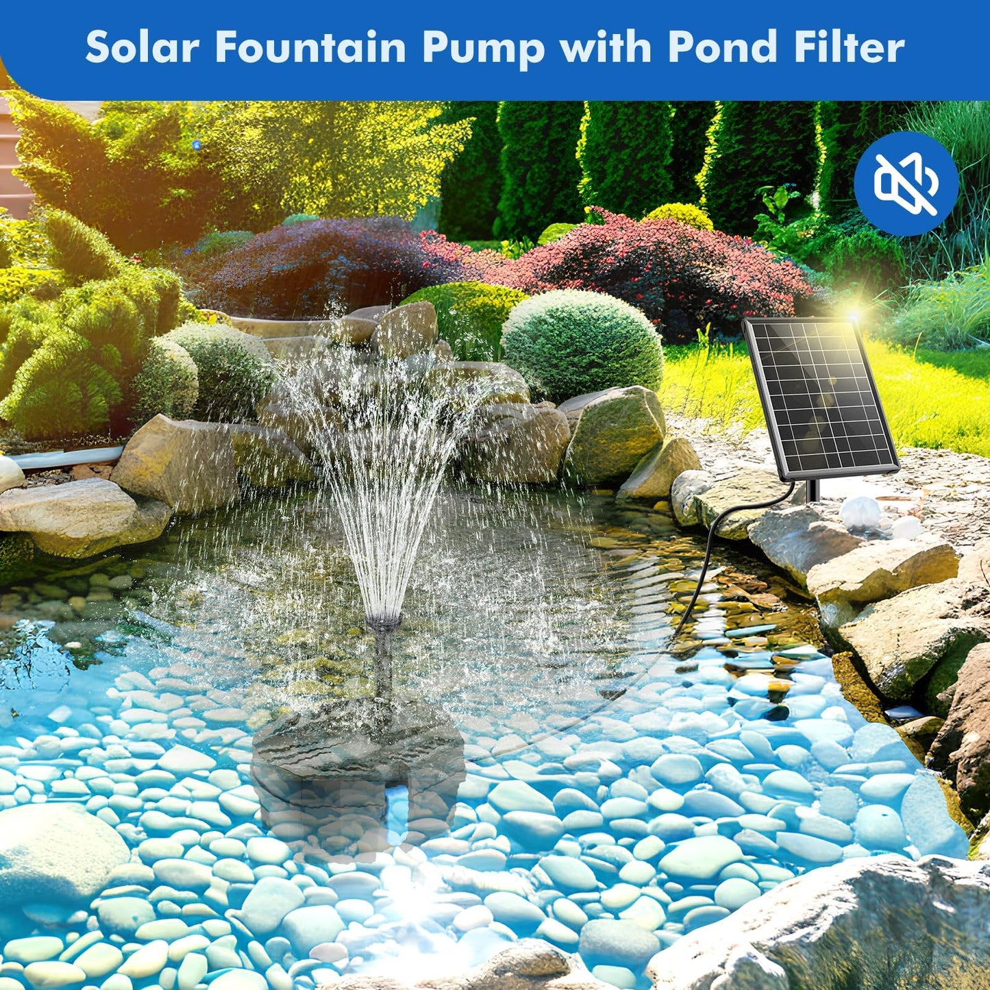 POPOSOAP Solar Pond Filter with Fountain Pump Kit, 8W Solar Water Fountain Pump, Solar Pond Pump for Outdoor Pond BirdBath Fountain Waterfall DIY Water Feature-P3081