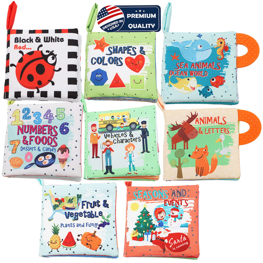 Baby Books Toys Gifts, Touch and Feel Cloth Crinkle Books for Babies,Infant Toddler Baby 0-3-6-12-18 Months,Early Learning Toys 6 to 12 Months 1-2 Years Old, Easter Shower Gift for Boys Girls,8 PCS
