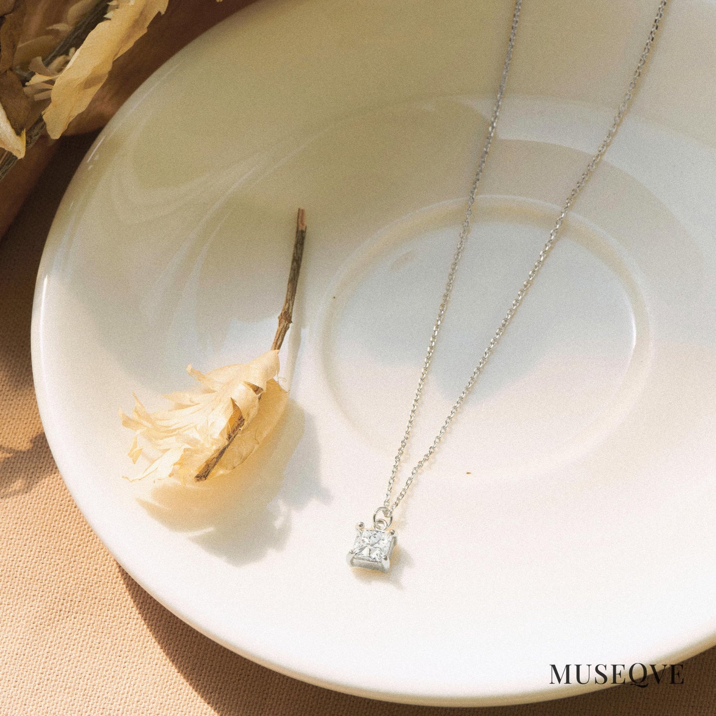 14K Gold Plated CZ Solitaire Necklace for Women • Princess Cut Square Rectangle Rhombus Cubic Zirconia Diamond Pendant Jewelry • Tarnish Free Adjustable Chain [CZN] (Rose Gift Box, Princess-Silver)