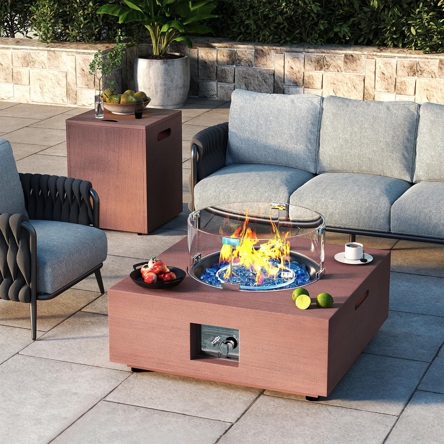 Jocoevol Fire Pit Table Propane Fire Pit 28 Inch 40,000 BTU 2 Piece Gas Fire Pits with Wind Guard Tank Table Glass Rocks Protective Cover, CSA Certified, for Outside Outdoor Patio Backyard Balcony