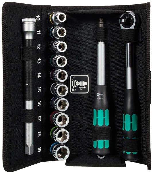 WERA 05004090001 8006 SC 1 Zyklop Hybrid Ratchet Set, 1/2" Drive, Metric, 13 Pieces