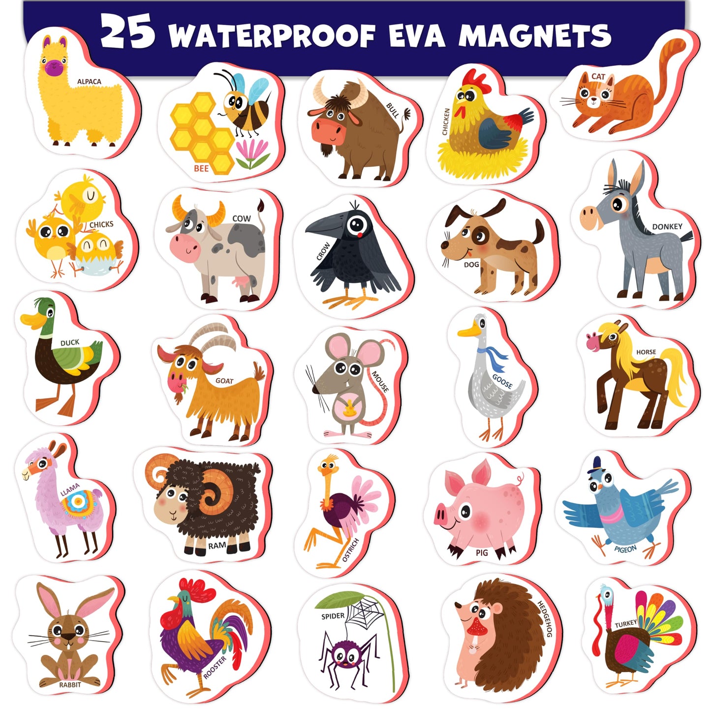Little World Large Set of Safe and Durable Fridge Magnets for Toddlers 1-3 | Foam Refrigerator Magnets for Kids with Gift Box | Waterproof, Non-Toxic Farm Magnetic Animals for Children and Babies 1+