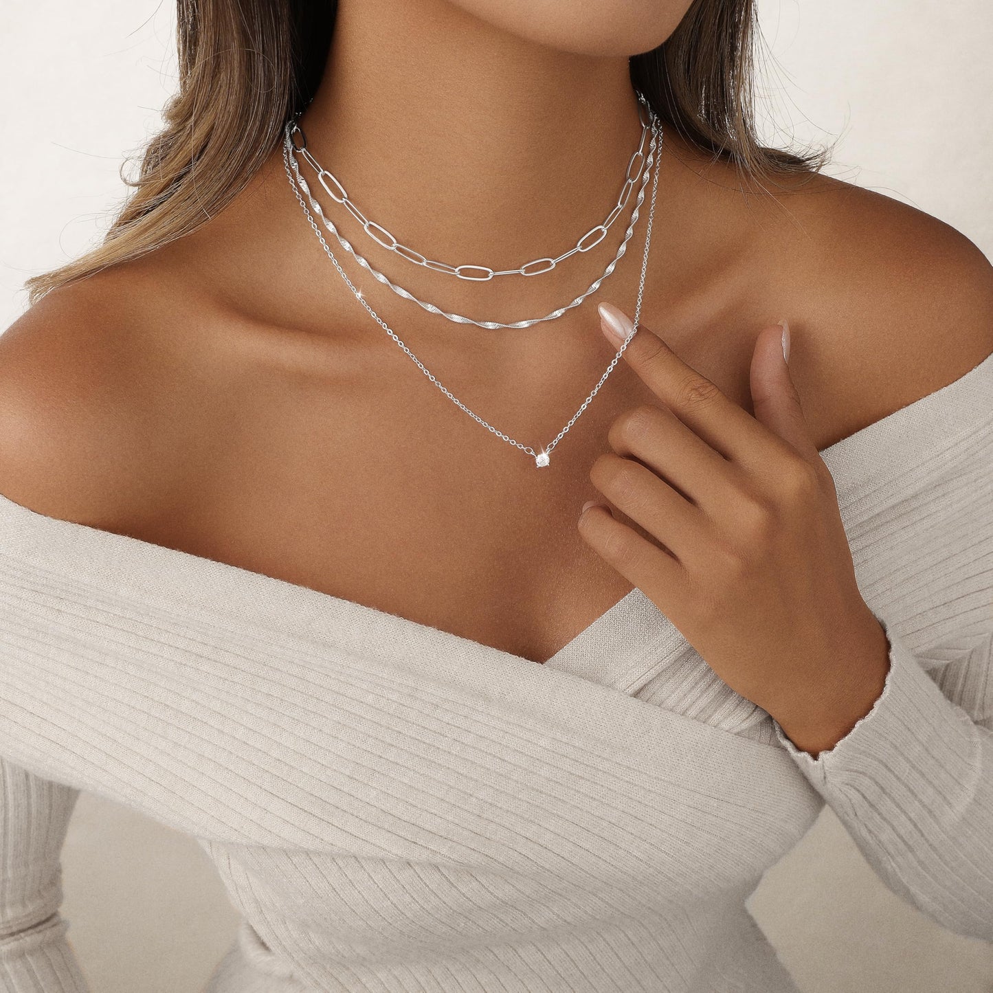 Hothrty Layered Gold/Silver Necklaces for Women 14K Gold Plated CZ Pendant Paperclip Choker Necklace Set Diamond Necklace Stack Trendy Simple Jewelry Gifts