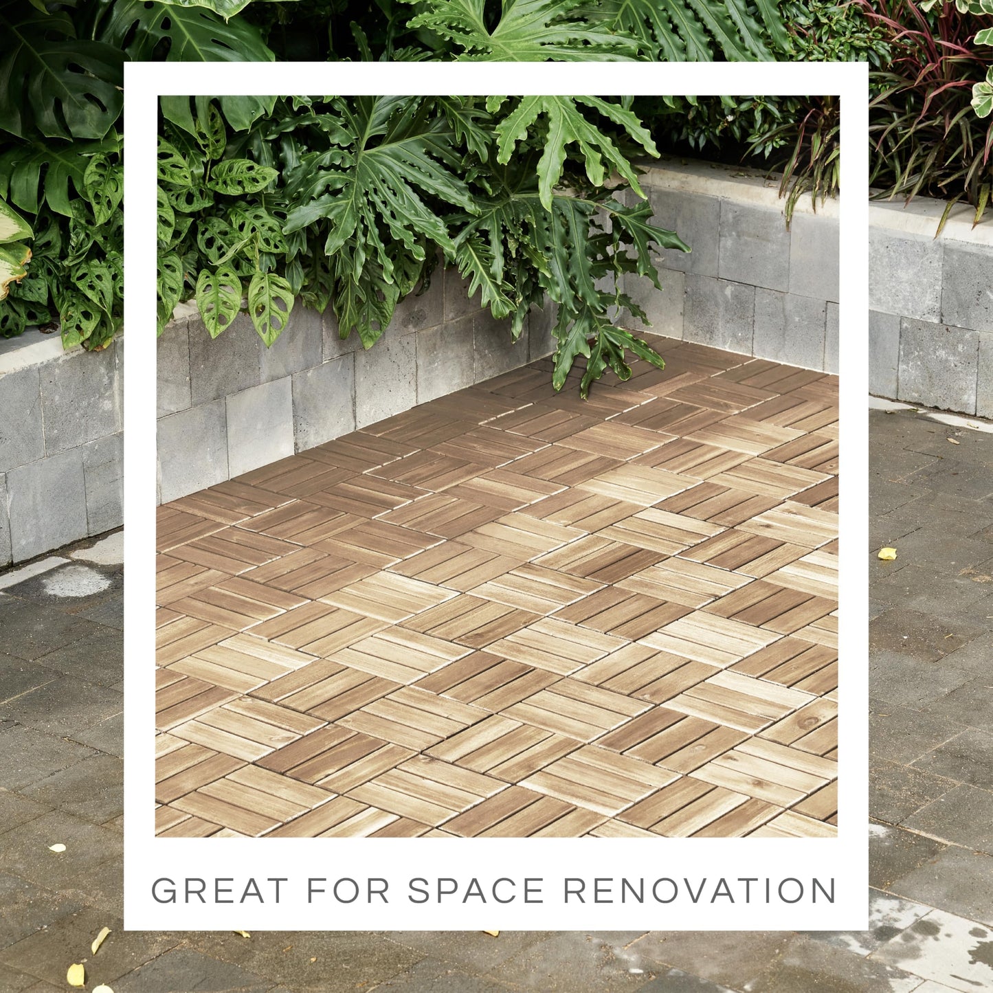 THYOI Premium Deck Tiles, Patio Flooring - Outdoor Waterproof Acacia Wood Tiles for All Weather Use - Balcony, Backyard, Indoor & Outdoor (Square Ft) (10, White, 12S)