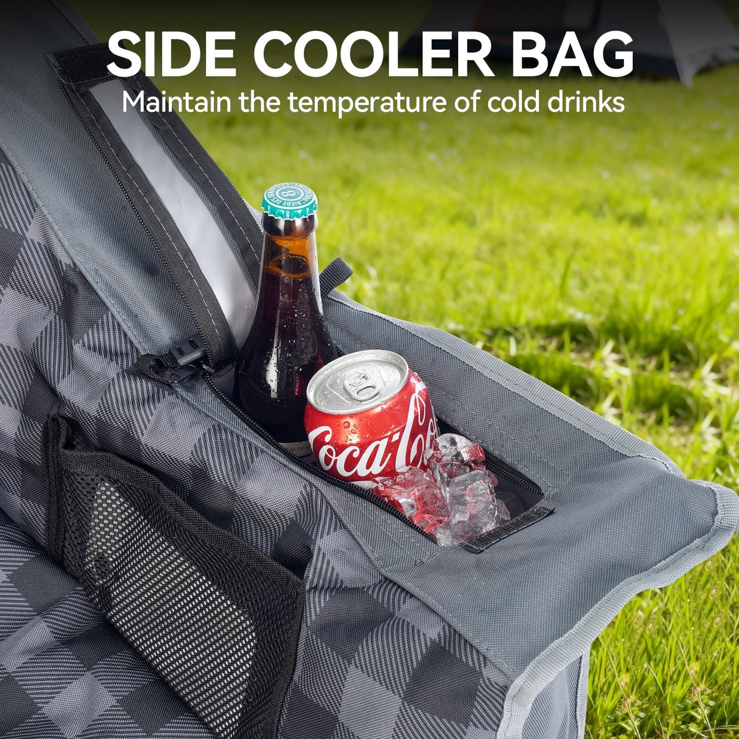 Huskfirm Oversized Camping Chair Padded Camping Chairs Heavy-Duty Foldable Camping Chairs with Cup Holder and Cooler Bag Portable Lawn Chair for Sports Outdoors-Support 450LBS, Grey