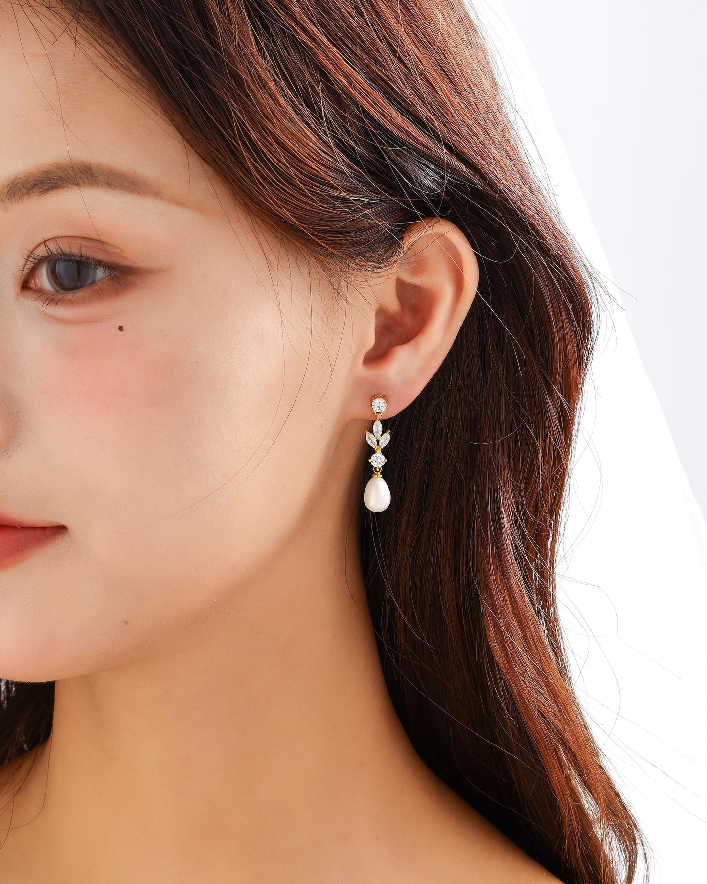 Pearl Earrings for Women, 14k Gold Plated Dangle Pearl Diamond Earrings Bridal Shower Gifts Wedding jewelry for Women