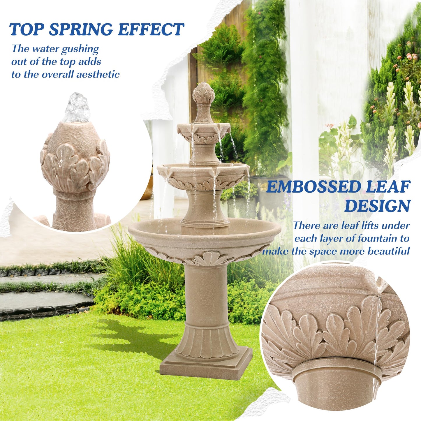 Dephet Italian Outdoor Water Fountains Garden Decor - 48.4''H Fountains and Waterfalls Outside, Large Cascading Indoor Floor-Standing Resin Bubbler Fountain Features W/Pump for Patio, Yard and Home