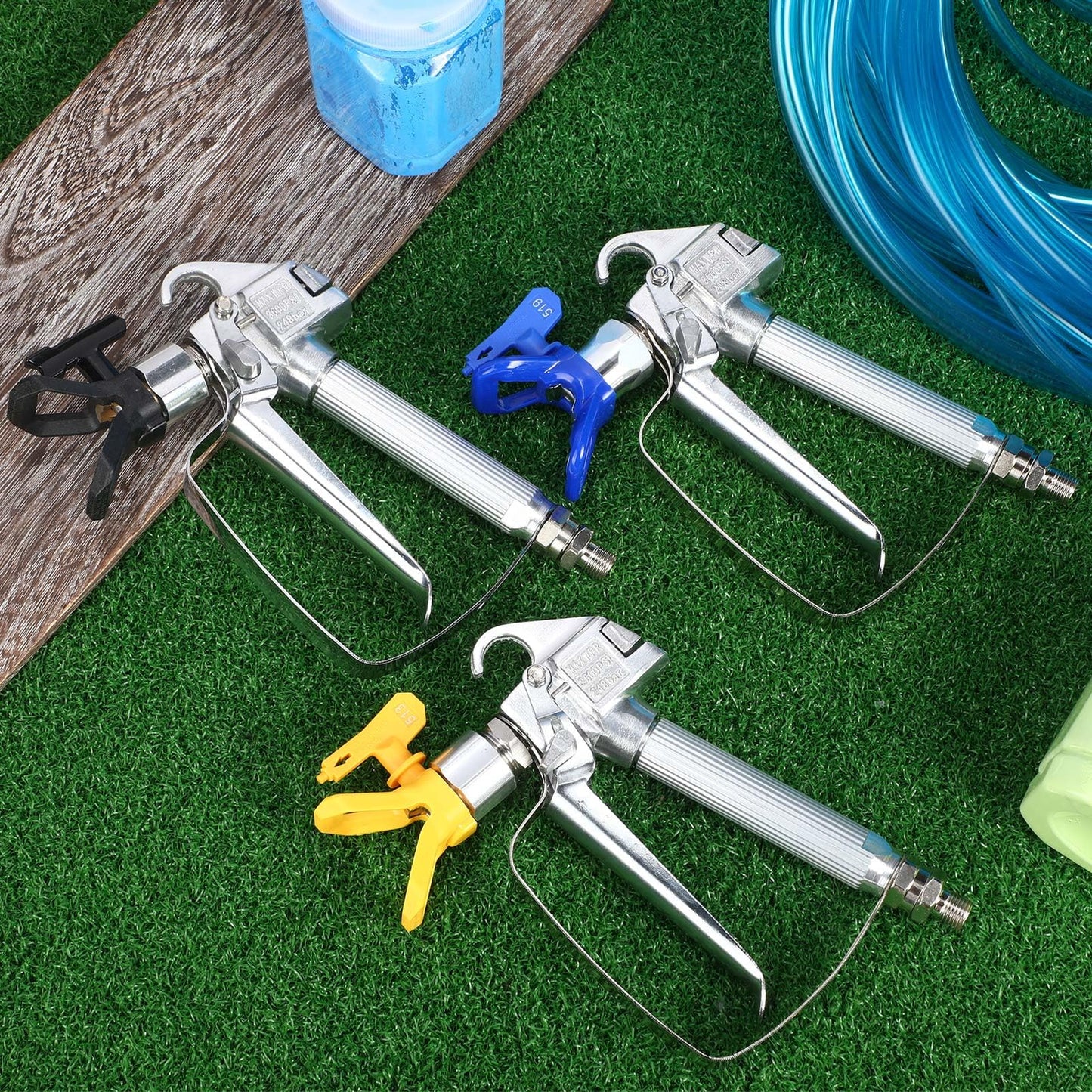 Threlaco 3 Sets 3600PSI Airless Paint Spray Gun with 513/515/519 Tip Swivel Joint High Pressure Airless Paint Sprayer Gun for Pump Sprayer Parts Accessories