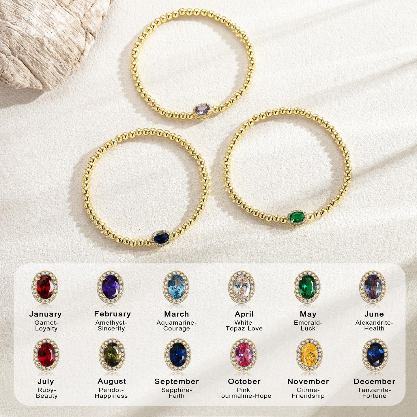 Turandoss Girlfriend Sister Gifts – Birthday Gifts for Girlfriend Her, Personalized 14K Gold Plated Oval Charm Created Aquamarine March Birthstone Beads Bracelet for Women Jewelry