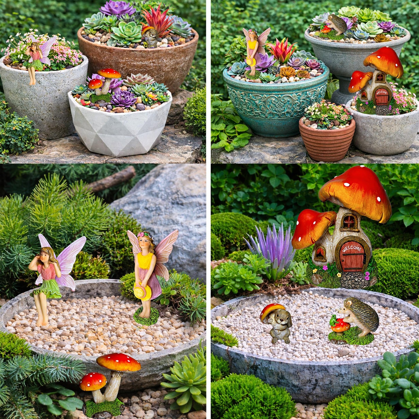 Mood Lab Fairy Garden Figurines - Mushroom House Set (6 pcs) - Miniature Decorative Statues & Accessories - Outdoor & Indoor Garden Decor