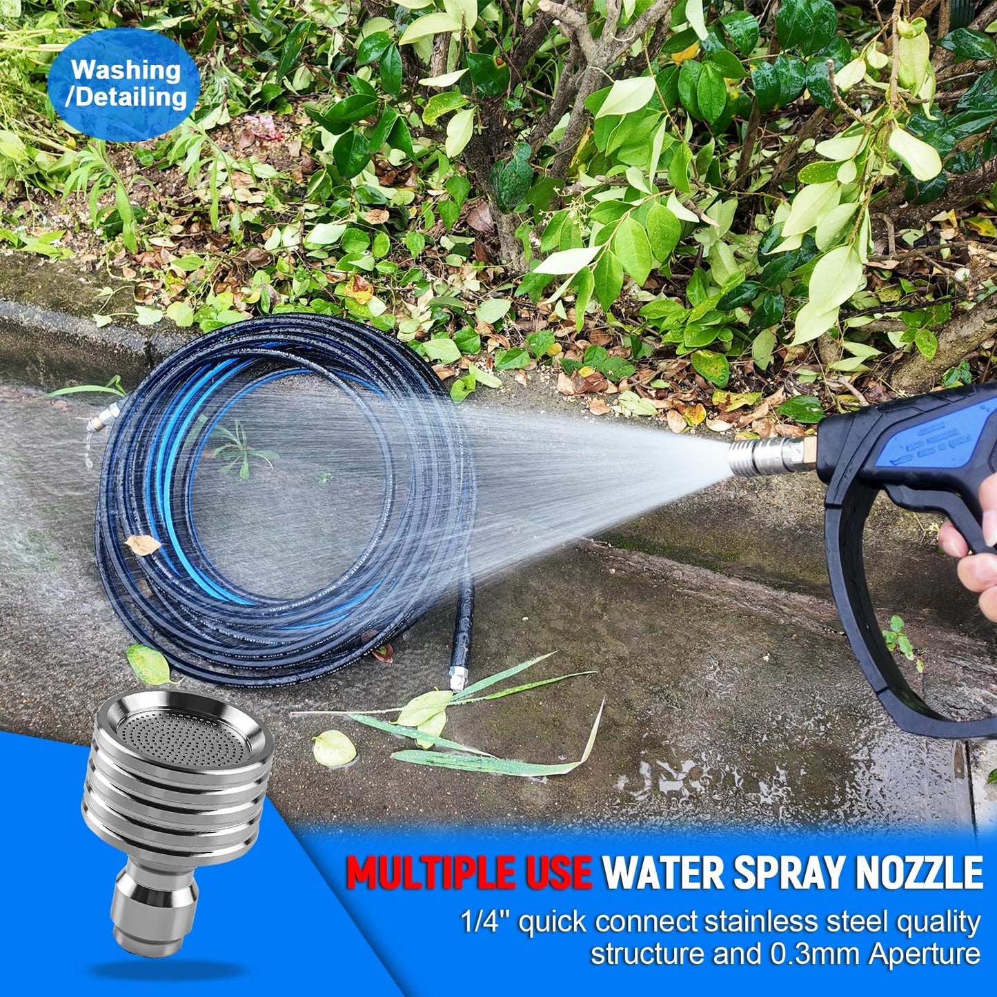 TUTULUCK Sewer Jetter Kit for Pressure Washer 100ft – 5800PSI Drain Cleaning Hose 1/4" NPT Corner with High-Pressure Nozzles, Watering Spray Nozzle, Sewer Cleaning Tools & Easy-to-Store Strap