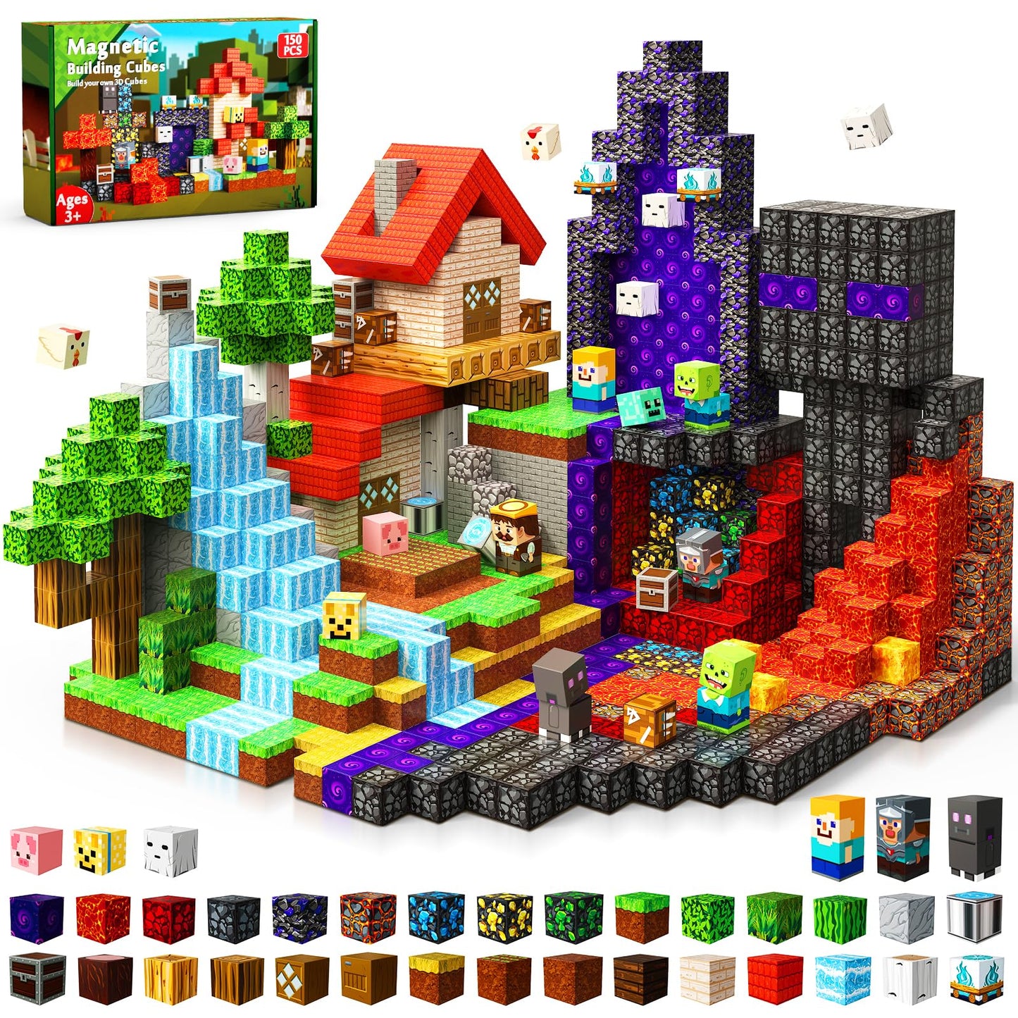 Magnetic Blocks - 150PCS Magnetic Building Blocks Toys Forest Portal Magnetic Cubes - Magnetic Toys for Montessori Toddler Birthday Gifts -STEM Construction Toys for Kids Ages 3+ for Boy & Girl