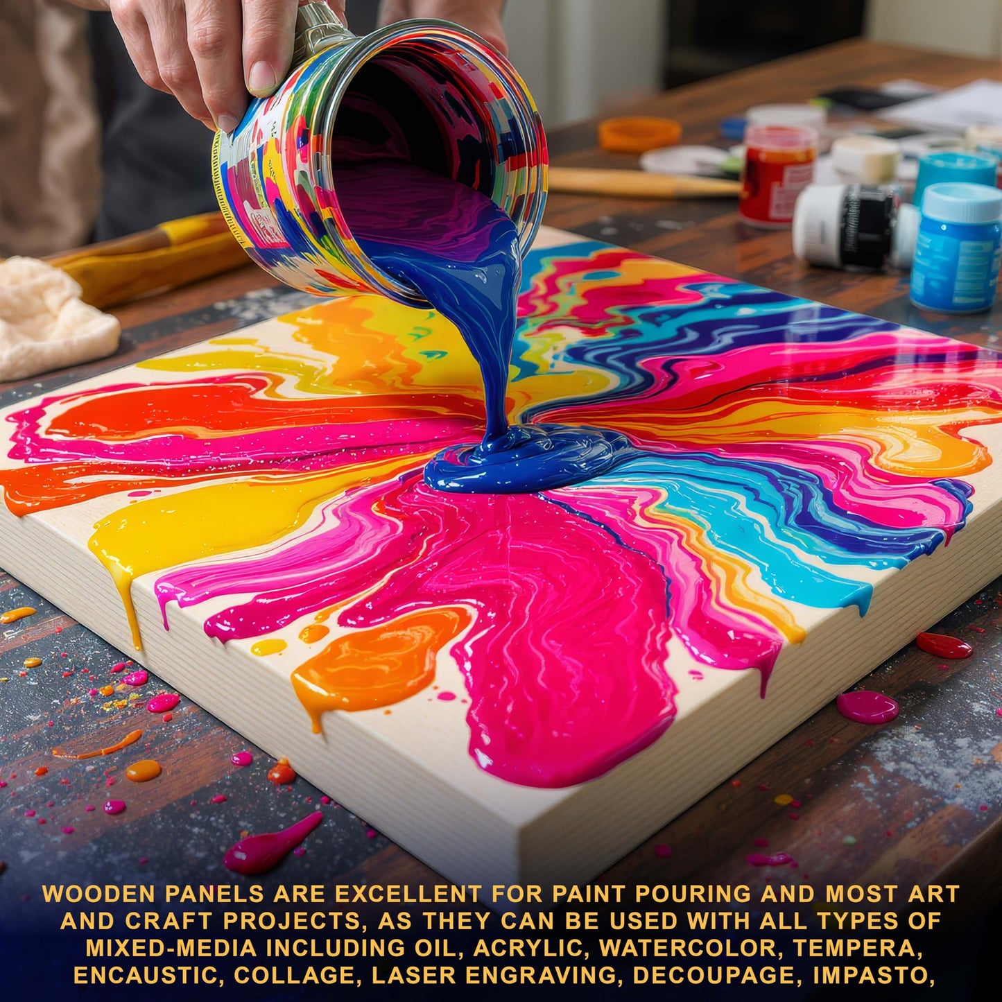 U.S. Art Supply 40" x 40" Unfinished Cradled Wood Panels for Painting, Gallery 1-1/2" Deep (2 Pack) - Artist Depth Wooden Wall Canvases - Mixed-Media Craft, Acrylic, Oil, Encaustic, Paint Pouring