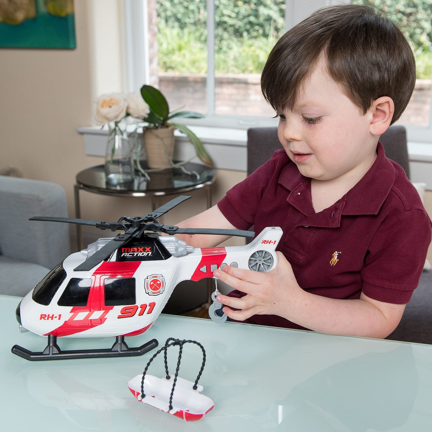 Sunny Days Entertainment Maxx Action Large Helicopter - Lights and Sounds Vehicle with Motorized Turbine and Spinning Rotors