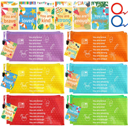 30 Sets 62Pcs End of Year Student Gifts from Teacher, Inspirational Rainbow Pencil Pouches Bulk, Summer Greeting Cards with Ribbons, Perfect for Classroom Rewards, Graduation and Summer Party Gifts
