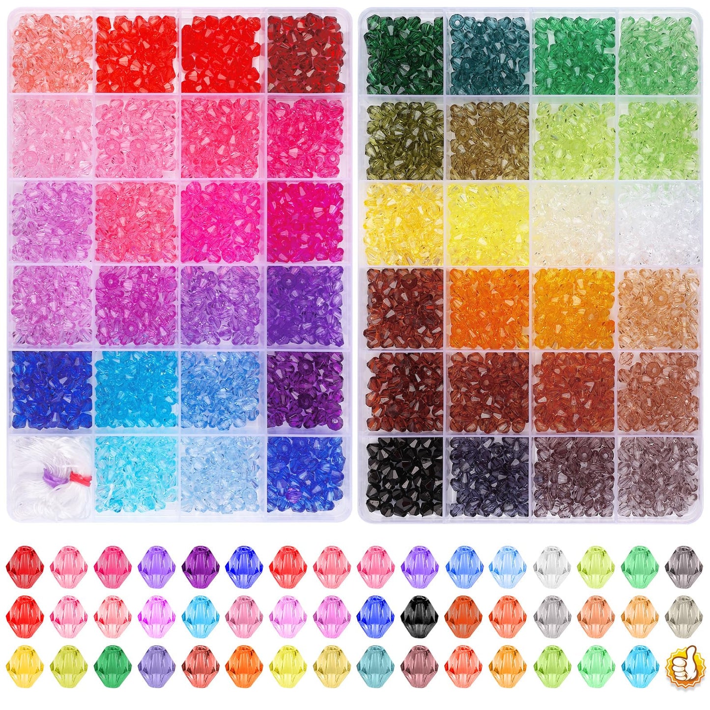 XSEINO 3760 Pieces 6mm Crystal Beads for Jewelry Making, 47 Colors Crystal Acrylic Beads for Bracelets Jewelry Making and DIY Crafts