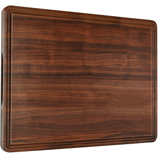 AZRHOM Walnut Wood Cutting Board, 24x18in Extra Large Wooden Chopping Boards with Deep Juice Groove and Side Handle, Thick Butcher Block for Kitchen Meat Cheese Gift for Wife Mom Gift Box