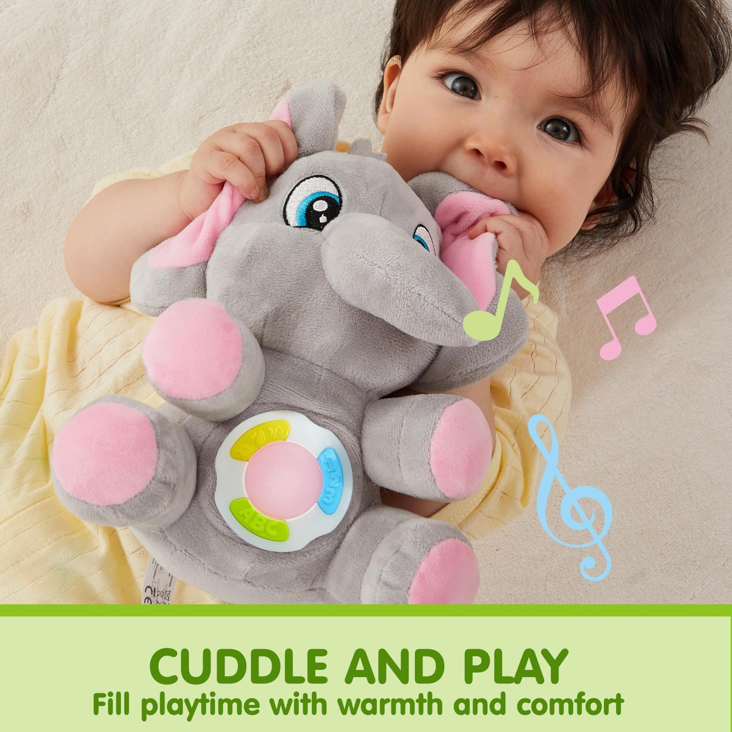 JOYIN Musical Elephant Plush Baby Toy, Stuffed Animal with Music & Light, Baby Musical Soft Plush Toys for Infant Babies, Easter Birthday Gifts for Boys and Girls 6+ Months