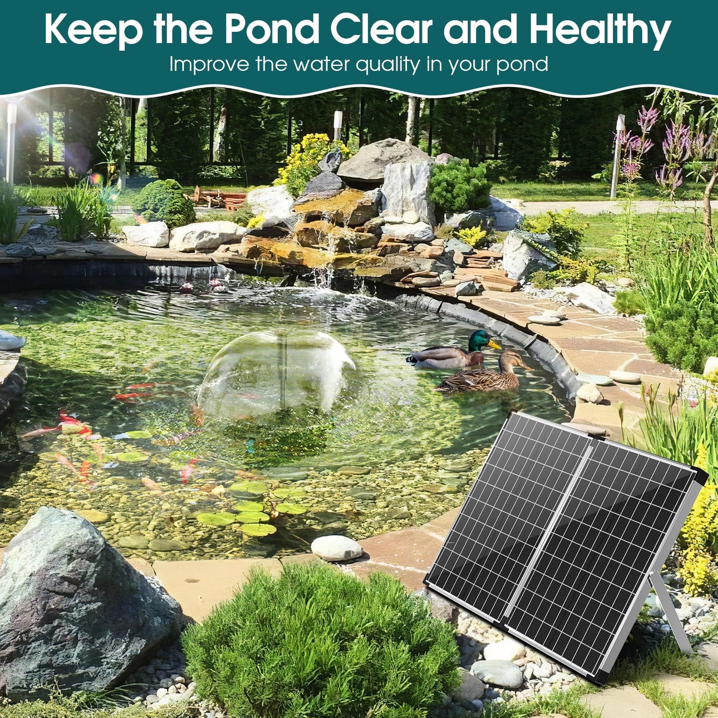 Antfraer 70W Solar Pond Filter with Water Pump, Solar Fountain Pump with Pond Filter Adjustable Flow, Pond Filter Box with Filter Medias for Outdoor Ponds Fish Tank Waterfall Water Features