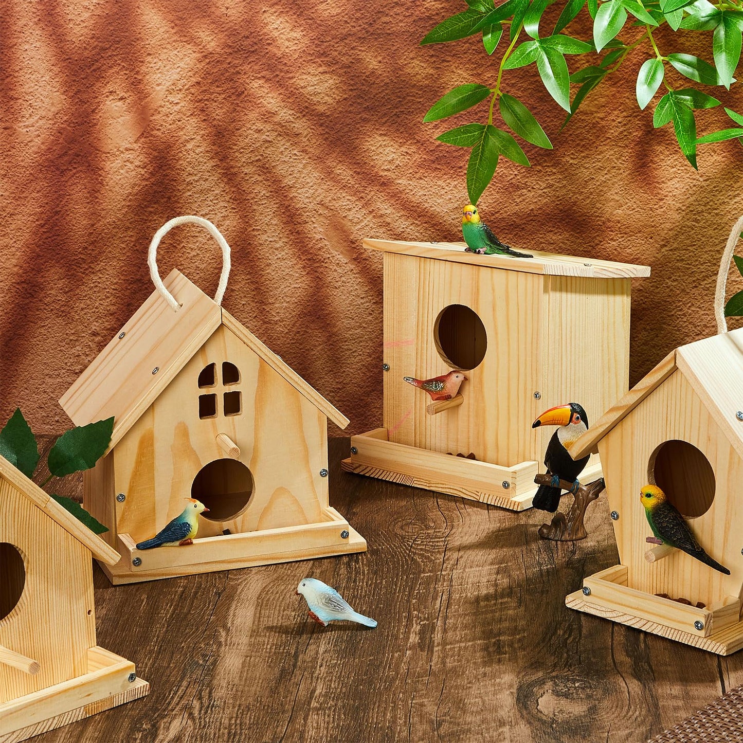 Liliful 4 Pack Birdhouse Crafts for Kids, Wooden Creative DIY Bird House Kits Arts and Crafts Set for Kids and Adults, Spring Birthday Gifts for Toddlers Ages (Seasonal Style)