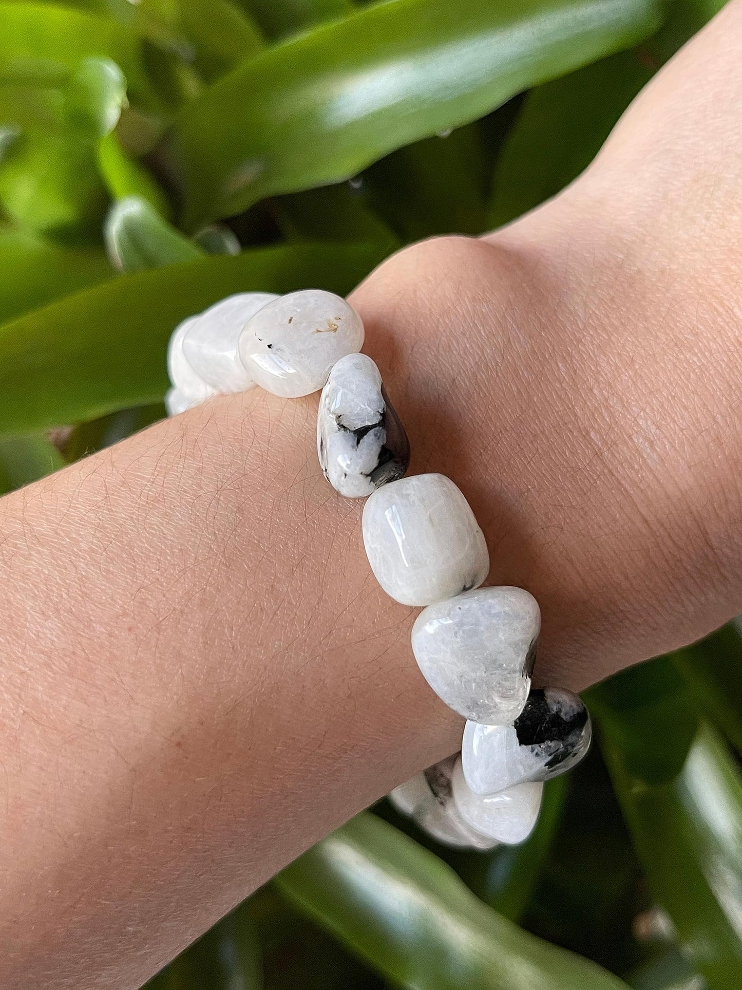 GAF TREASURES Rainbow Moonstone Crystal Nugget Bracelet, Genuine Rainbow Moonstone Tumbled Gemstone Bracelet, Healing Crystal Bracelet, Gift for Men & Women (1)