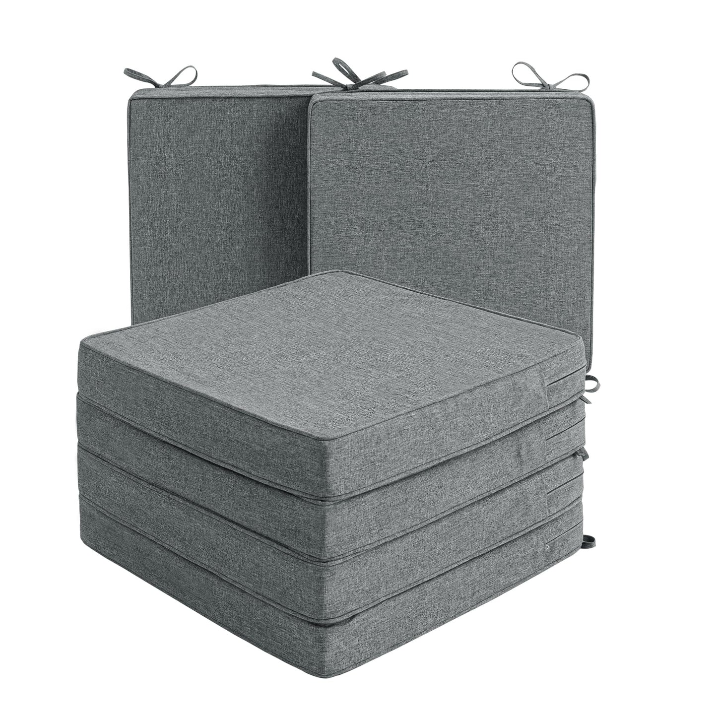 Fitfree Outdoor Chair Cushions, Water-Resistant & Fade-Resistant, Patio Furniture Square Seat Replacement Chair Pads with Ties, Removable Cover, Non-Slip Bottom, Set of 6, 19 x 19 Inch, Dark Grey
