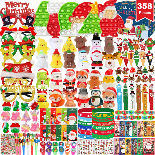 358PCS Christmas Party Favors Supplies Decoration, Goodie Bag Pinata Stocking Stuffers Bulk, Treasure Box Toy for Classroom Rewards, Advent Calendar Stuff Filler, Carnival Prizes, Xmas Birthday Gifts