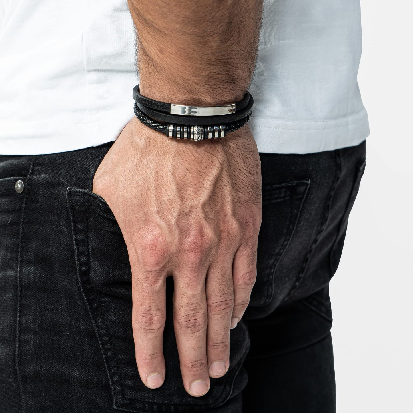 SERASAR 9″ Silver Leather Bracelets for Men Mens Cowhide Gift Box Braided Bracelet Stainless Steel Jewelry Wrist Band Cuff Wrap Rope Bangle Dad Pulseras para Hombres Cuero Regalo