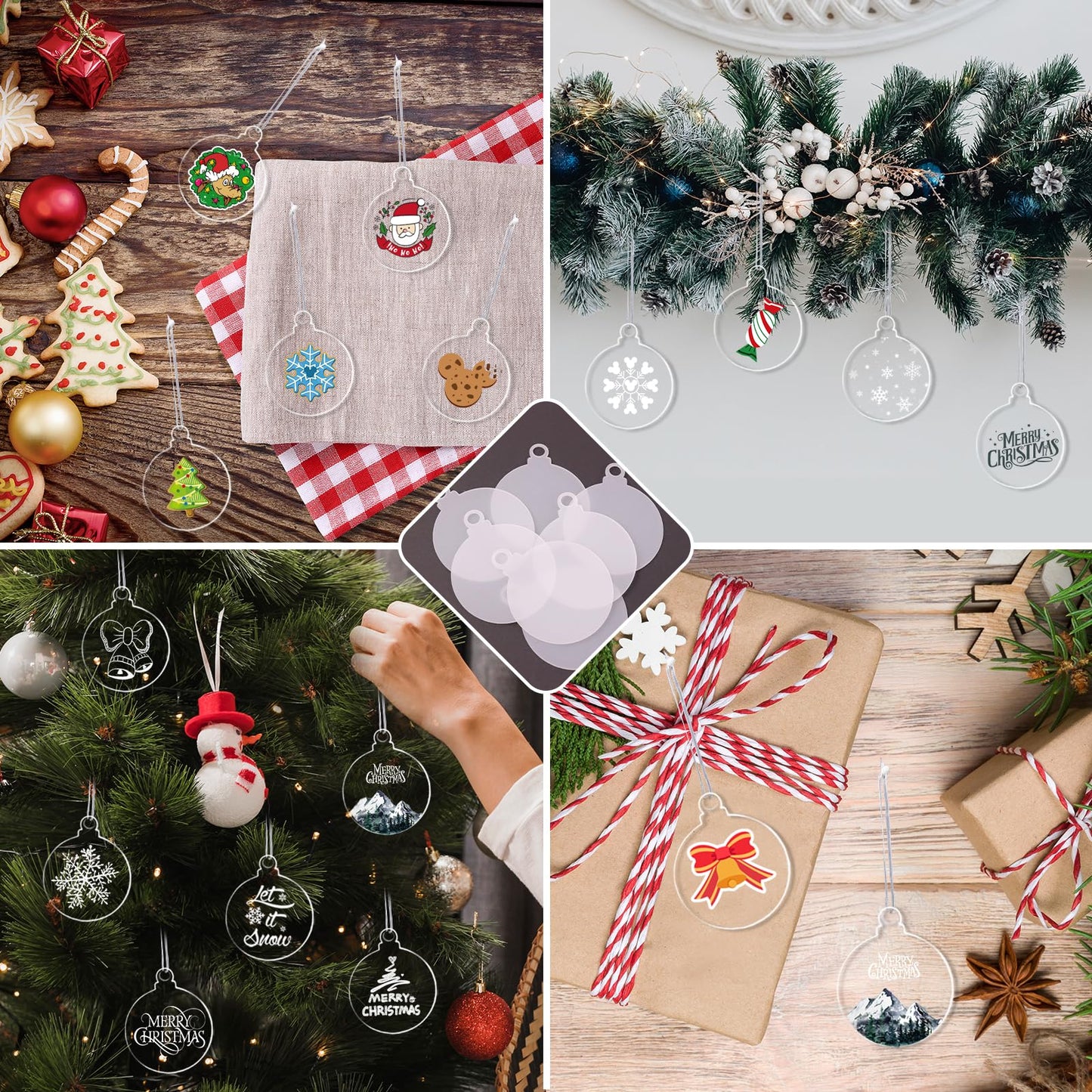 30 Pack Christmas Tree Ornaments Blanks - 4 Inch Clear Round Acrylic Flat Disc Ornaments Blanks Christmas DIY Crafts Transparent Circle Discs for Xmas Winter New Year Party Hanging Decorations