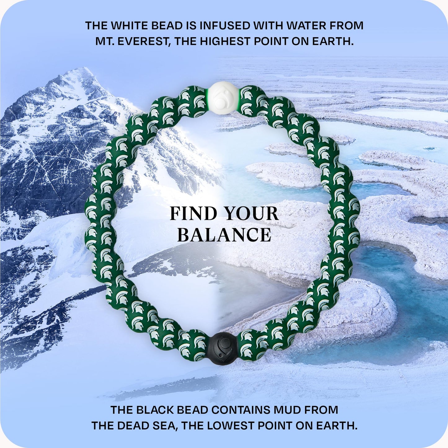 Lokai Collegiate Silicone Beaded Bracelet for Women & Men, Michigan State - Medium, 6.5 Inch Circumference - Silicone Jewelry Fashion Bracelet Slides-On for Comfortable Fit