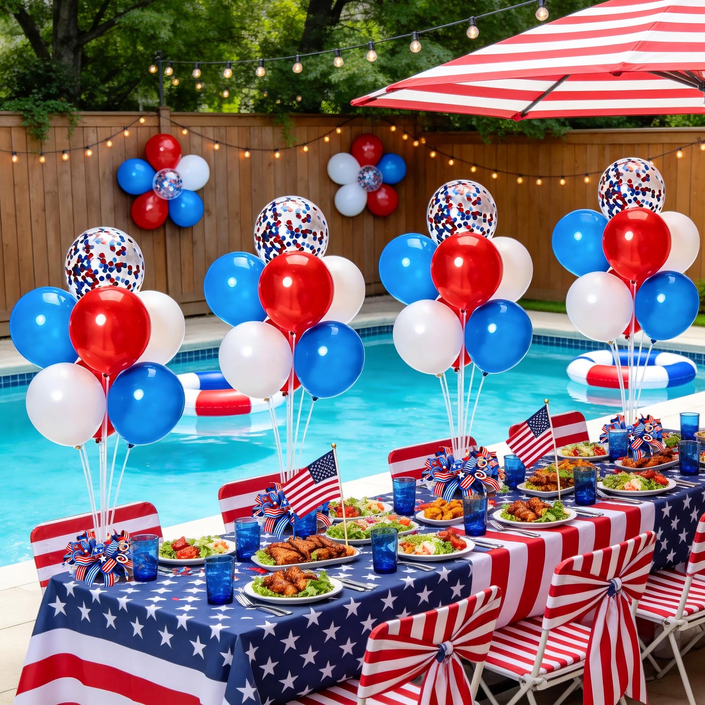 JOYYPOP 4th of July Balloon Centerpieces for Tables 4 Sets Balloon Stand Kit with 40 Red White Blue Confetti Balloons Patriotic 250th Anniversary Independence Day Table Decorations