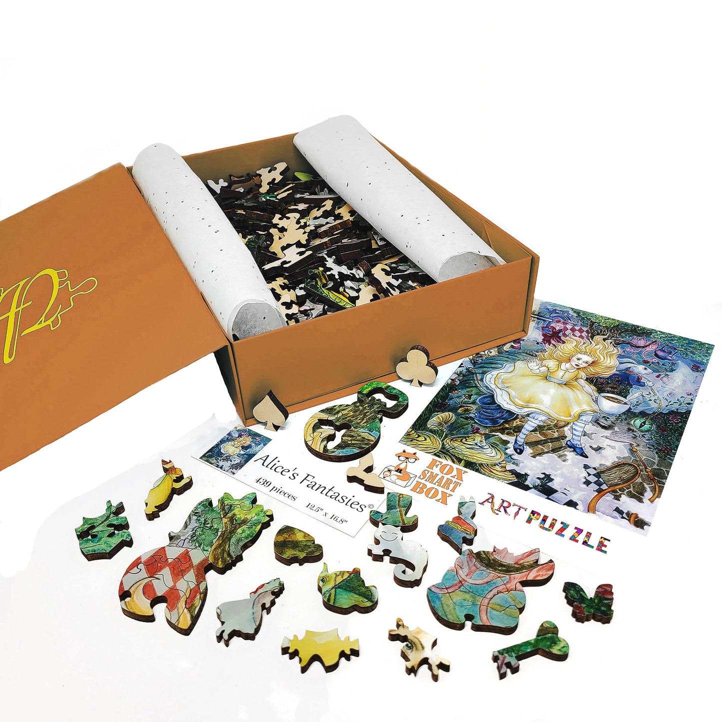 Wooden Jigsaw Puzzle for Adults - Uniquely Shaped Pieces - Made in USA by FoxSmartBox - 439 Pieces - Alice's Fantasies
