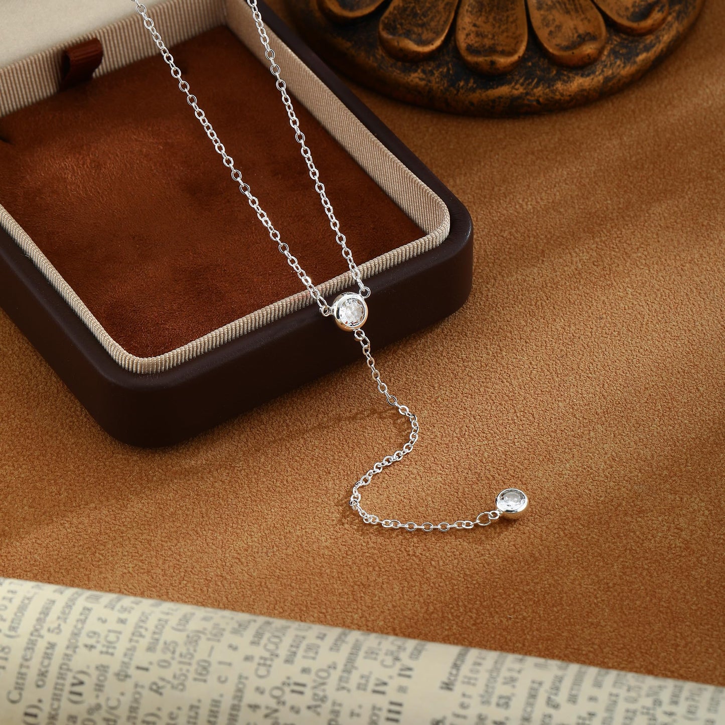 JIKASI Drop Lariat Necklace for Women，Y-Shaped Silver Diamond Pendant, Elegant Jewelry Gifts for Women