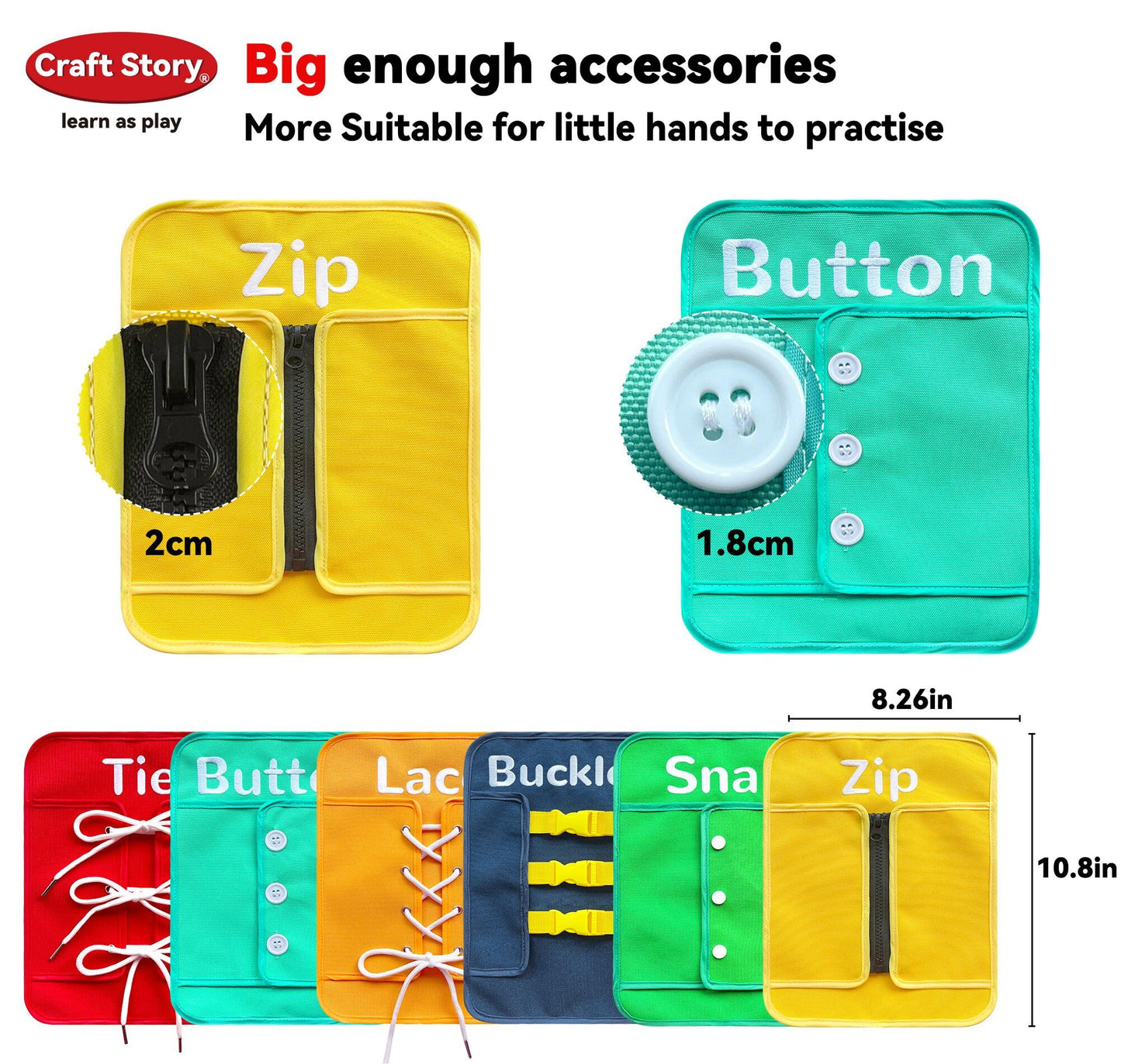 Craftstory Busy Board Montessori Toys for Toddler Boys Girls Birthday Gifts, 6 Sensory Basic Life Skills Dressing, Fine Motor Skills Toys for Educational Activities