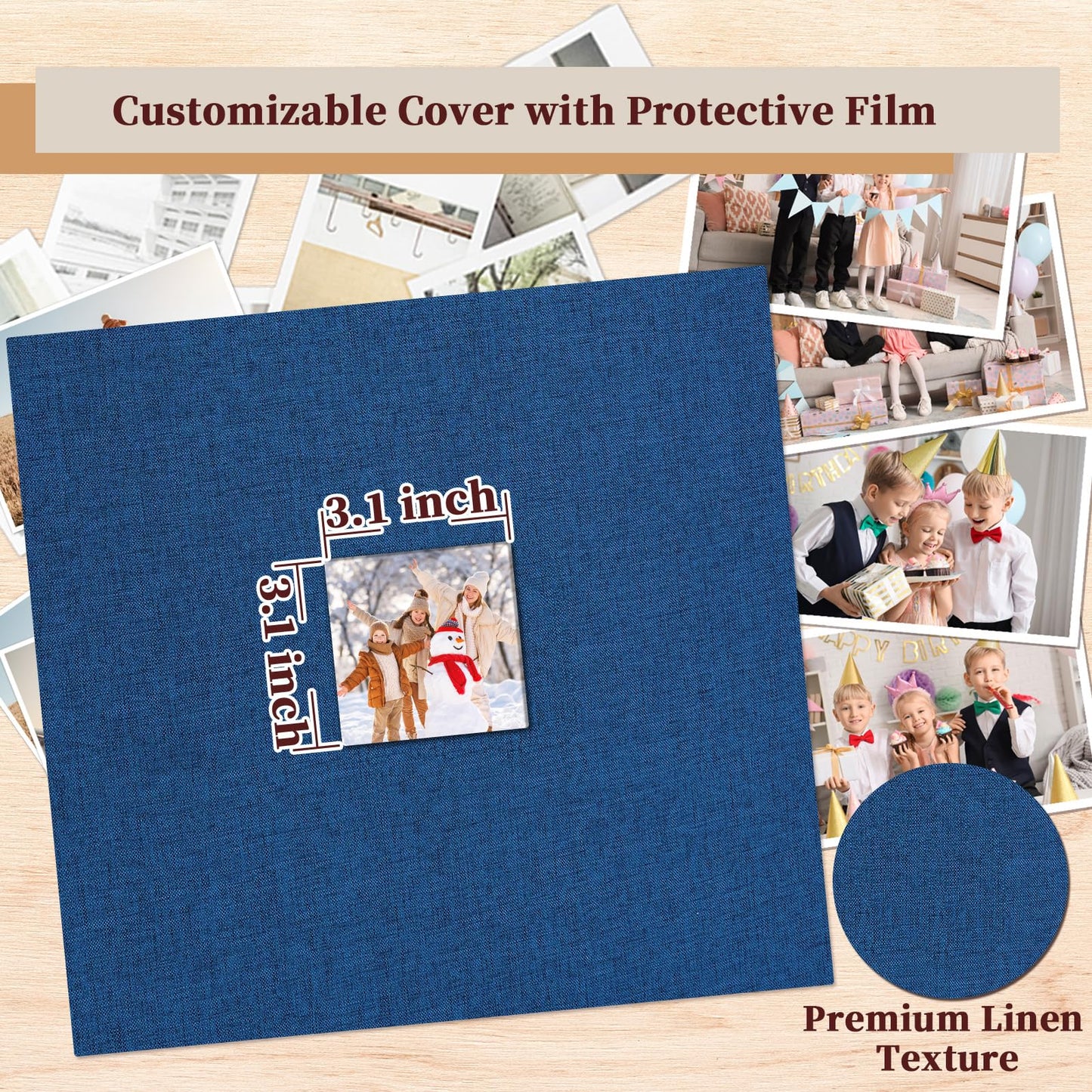 Hiwhy 12x12 Inch Large 3 Ring DIY Scrapbook Photo Album, Linen Cover Scrapbook with 20 Sheets Plastic Sleeves 40 Pages Memory Book for Wedding Birthday Baby Family (Navy)