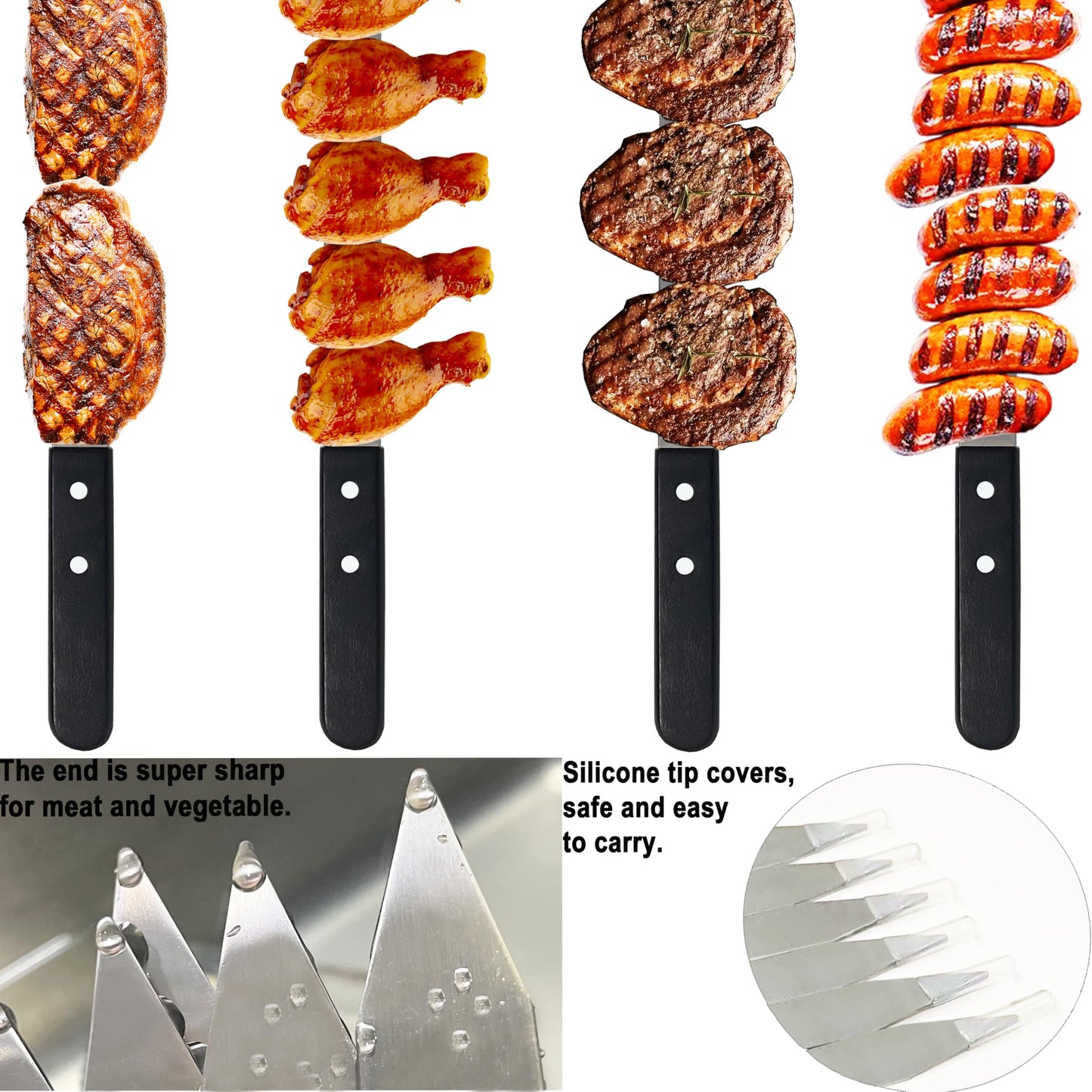 Voniel 23.6 Inch Long Kabob Skewers,0.91 Inch Wide Skewers for Kabobs,Metal Stainless Steel Kebob for Grilling,Extra Large Flat Kebab,BBQ Tool,Barbecue Sticks with Black Wood Handle,7 Pack with Bag.