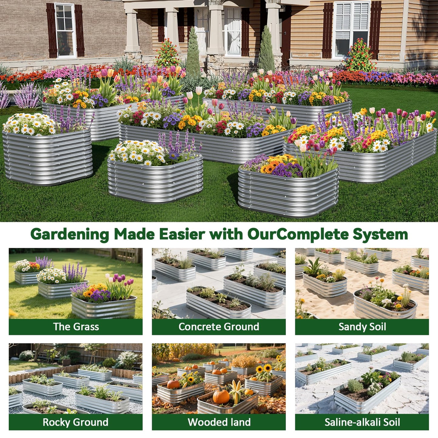 CATMANOR 2 Pack Tall 8x4FT Corrugated Galvanized Steel Raised Garden Bed Outdoor, Metal Above Ground Garden Bed for Vegetables and Flowers, Raised Beds for Gardening