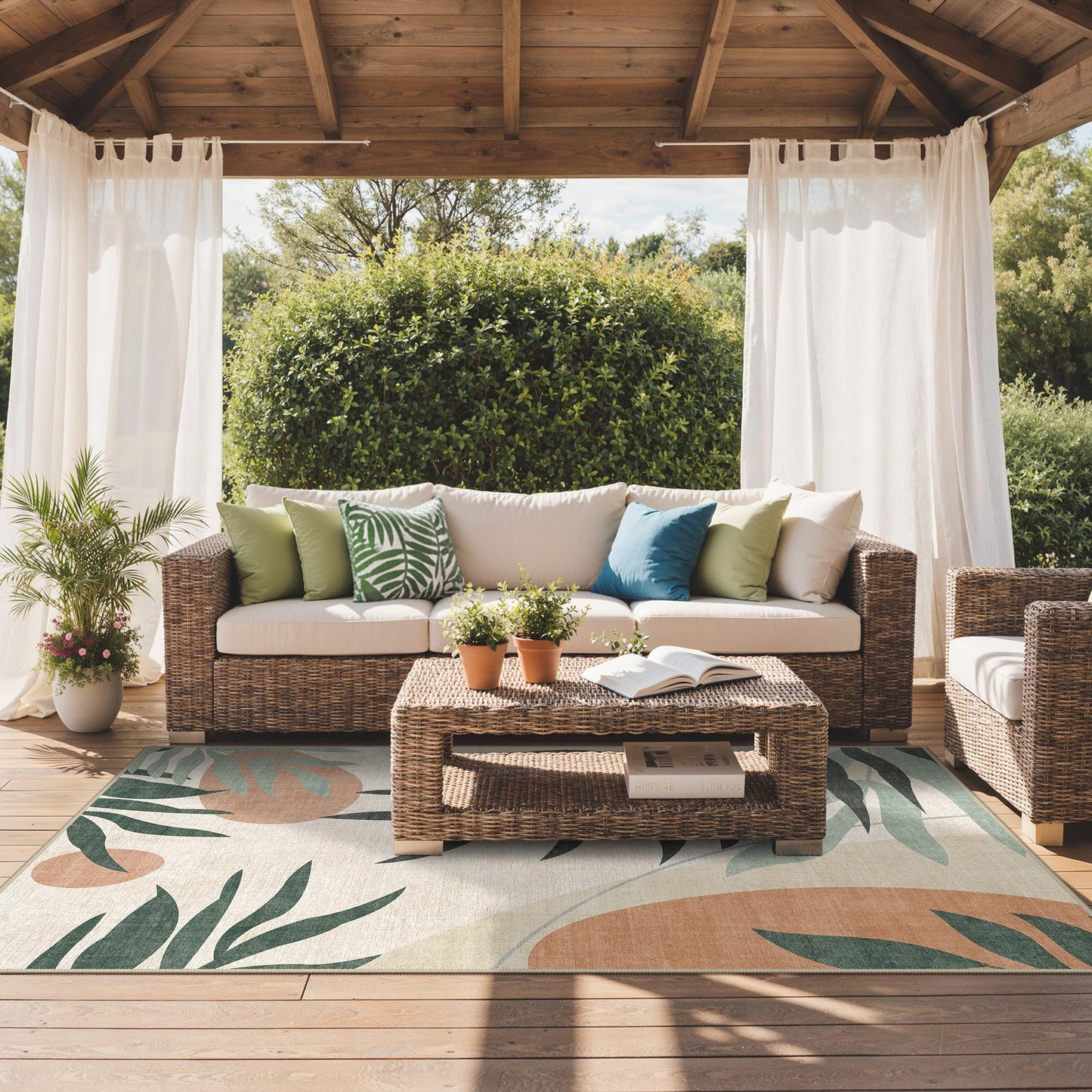 GENIMO Outdoor & Indoor Area Rug 8'x10', Waterproof, Non-Shedding, Easy Cleaning, Leaf Mat for Patio, Living Room, Balcony, Dining Room, RV, Deck, Bedroom, Camping, Outside Carpet, Beige Grey
