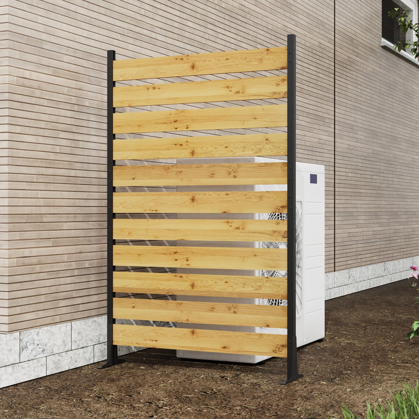 Wood Privacy Screen – Bathenum 72”H x 38.5”W, Above Ground: 61”H, Overall: 72”H, Pool Equipment Enclosure, Trash Can, Air Conditioner Fence, Aluminum Alloy Outdoor Walls
