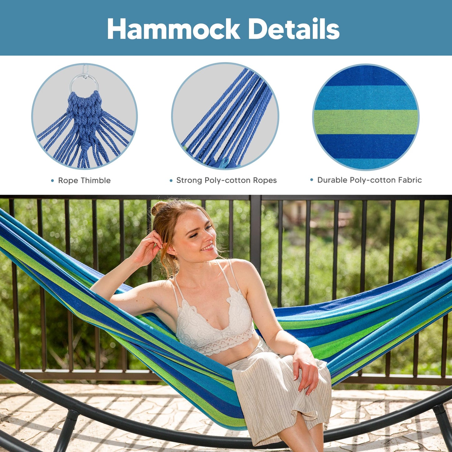 SUNCREAT Hammocks Standing Patio Hammock, Portable Hammock with Stand Foldable, Patent Pending, Blue Green