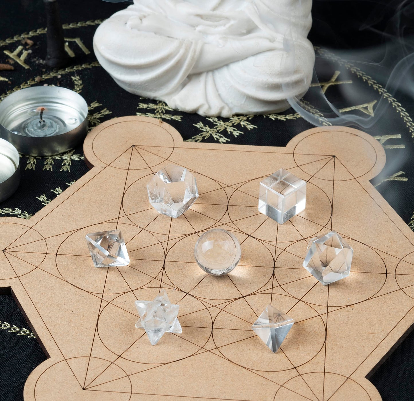 Crocon Clear Quartz 7 Pcs Platonic Solid Sacred Stones Geometry Set for Reiki Healing Chakra Stone Balancing Crystal Cleansing Spiritual Money Good Luck Decor Size: 15-20 mm