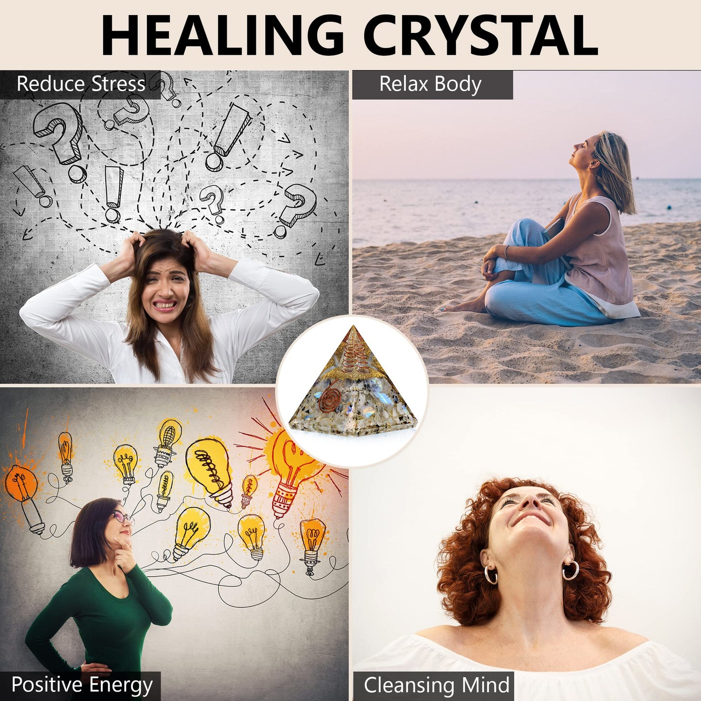 Anaya Agate Moonstone Orgone Pyramid, Rainbow Moonstone Crystal Pyramid, Orgonite Pyramid for Protection, Spiritual Crystals and Healing Stones, Meditation Pyramid for Stress Relief, Luck, Wealth