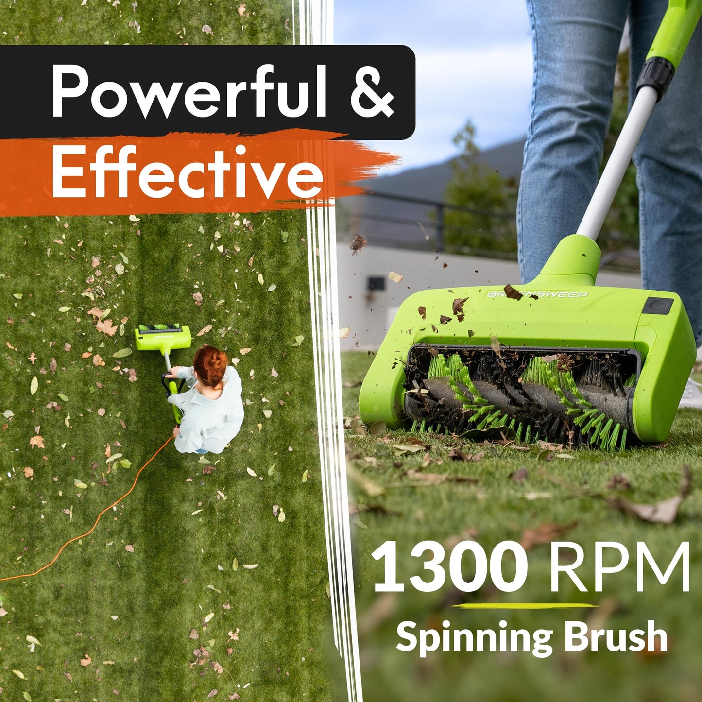 GreenSweep Reviver | Artificial Grass Electric Power Brush, Mains-Powered Turf Cleaner, Lightweight Compact Design, Restores Flattened Turf & Removes Dirt