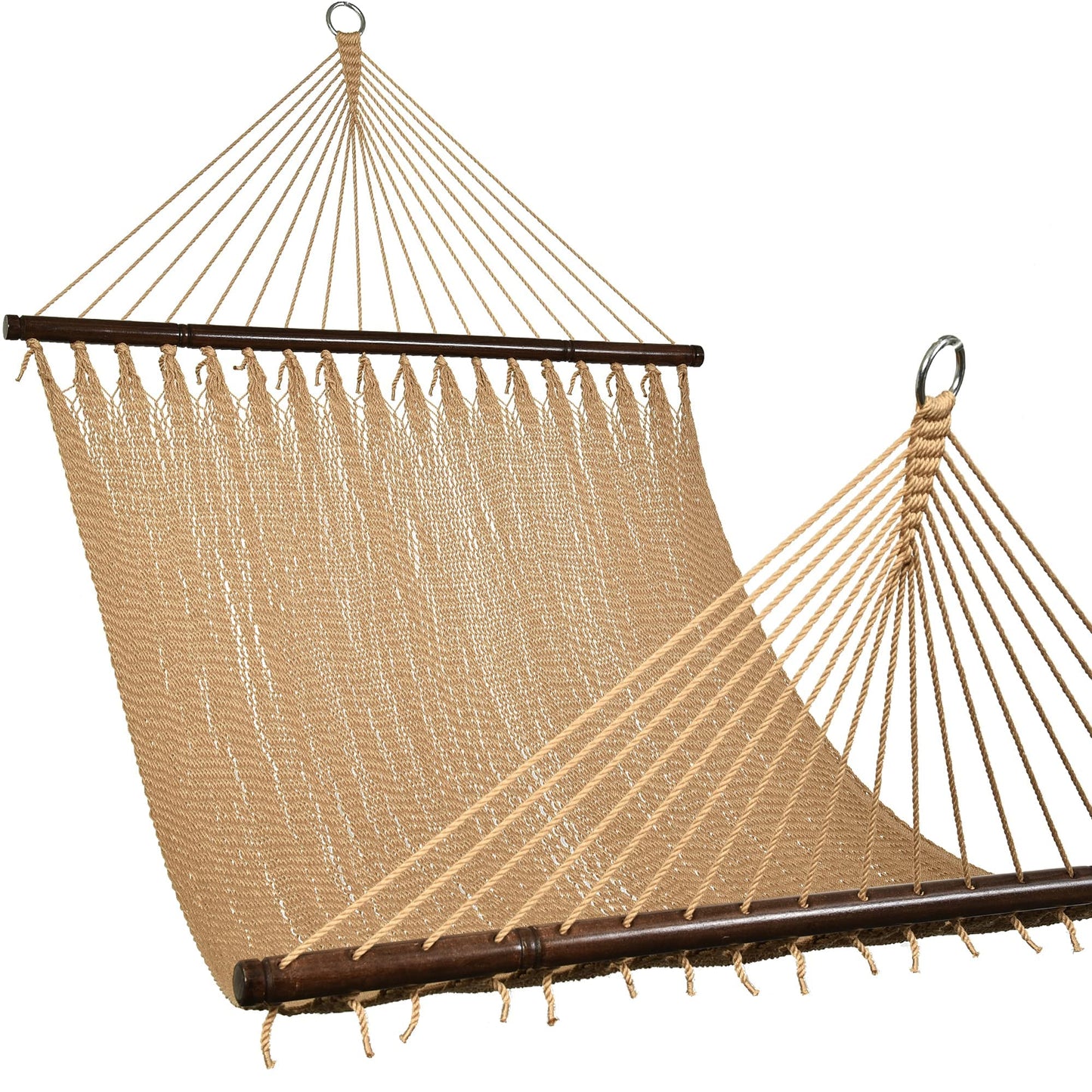 Lazy Daze Hammocks 10.5 FT Double 2 Person Caribbean Rope Hammock, Hand Woven Polyester Hammock with Spreader Bars, for Outside Outdoor Backyard Patio Poolside, 450 LBS Capacity, Tan