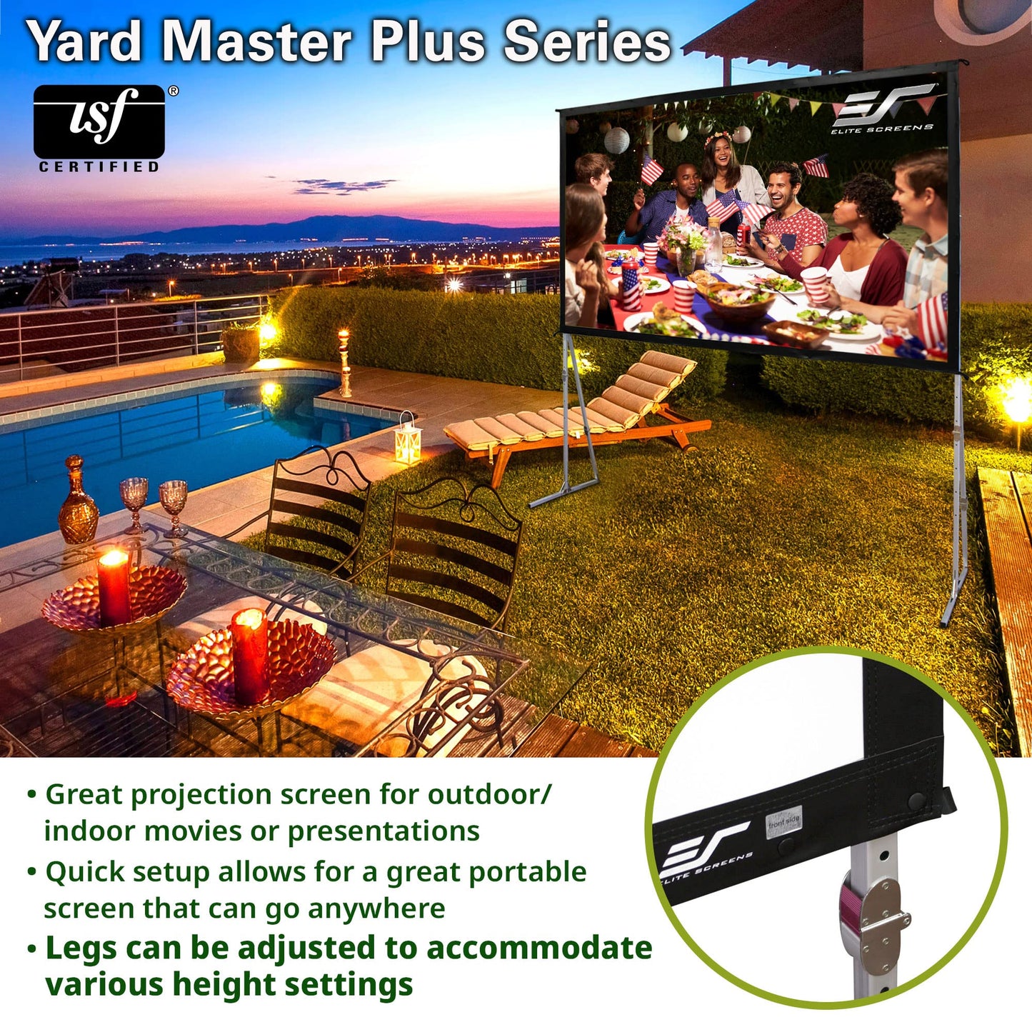 Elite Screens Yard Master Plus, 135-INCH 16:9 Height Setting Adjustable Portable Projector Screen, 4K HD Outdoor Indoor Movie Theater Front Projection, US Based Company 2-YEAR WARRANTY, OMS135H2PLUS