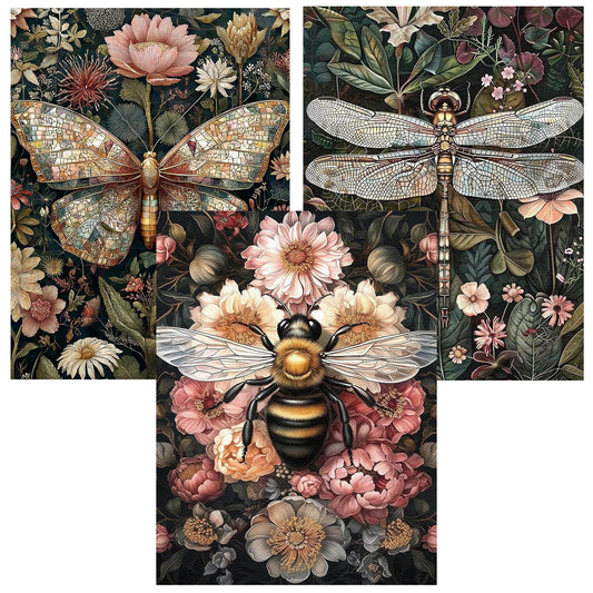 3 Pack Diamond Art Kits for Adults, Bee Diamond Painting Kits for Adults, 5D DIY Round Drill Gem Art Paint with Diamonds Dots Crafts Kits for Home Decor Gift 12x16inch (Bee Butterfly and Dragonfly)