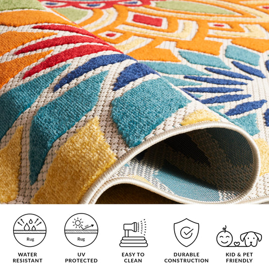 SAFAVIEH Washable Rug Outdoor Cabana Collection - 8' x 10', Ivory & Orange, Non-Shedding & Easy to Clean, Ideal for Patio, Backyard, Mudroom (CBN328A)