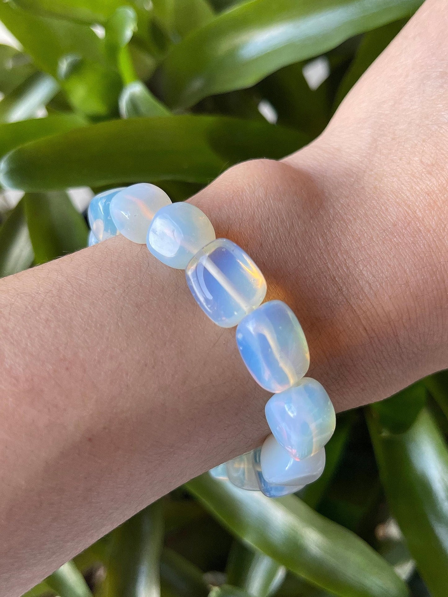 GAF TREASURES Opalite Crystal Nugget Bracelet, Genuine Opalite Tumbled Gemstone Bracelet, Healing Crystal Bracelet, Gift for Men & Women (1)